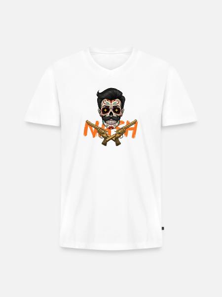Sugar Skull Gunslinger Tee - Men's Premium Organic V-Neck T-Shirt - white