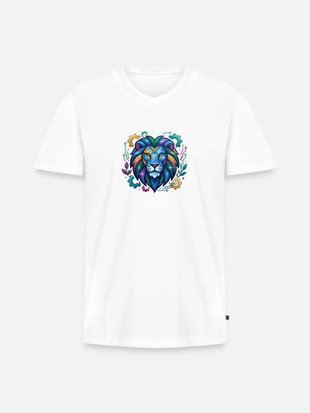 Vivid Circuit Lion Tech Art - Men's Premium Organic V-Neck T-Shirt - white