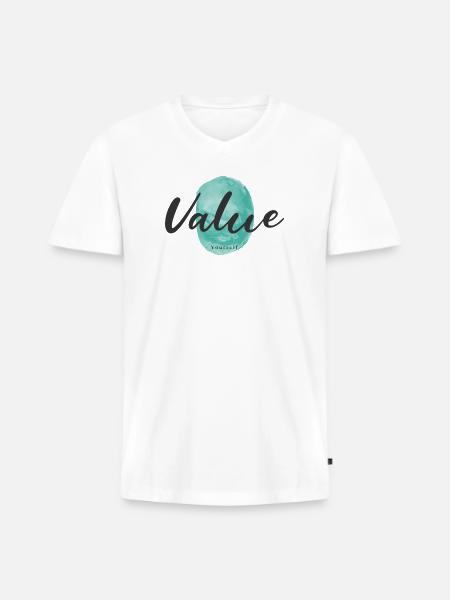 Value Yourself - Men's Premium Organic V-Neck T-Shirt - white