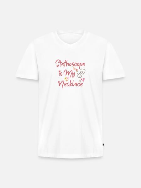 Stethoscope Is My Necklace - Men's Premium Organic V-Neck T-Shirt - white