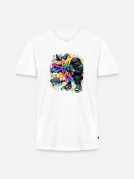 Graffiti Kid Spray Art Burst - Men's Premium Organic V-Neck T-Shirt - white