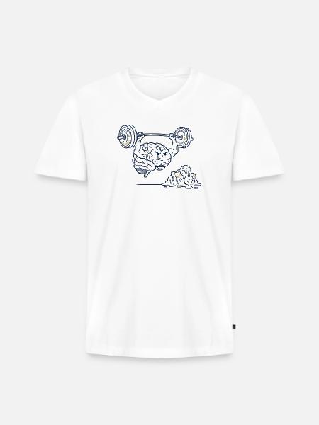 Brain Gains Lifting Weights - Men's Premium Organic V-Neck T-Shirt - white