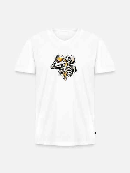Skeleton Sips Beer - Men's Premium Organic V-Neck T-Shirt - white