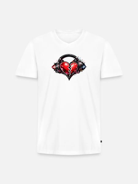 Broken Heart with Headphones - Men's Premium Organic V-Neck T-Shirt - white