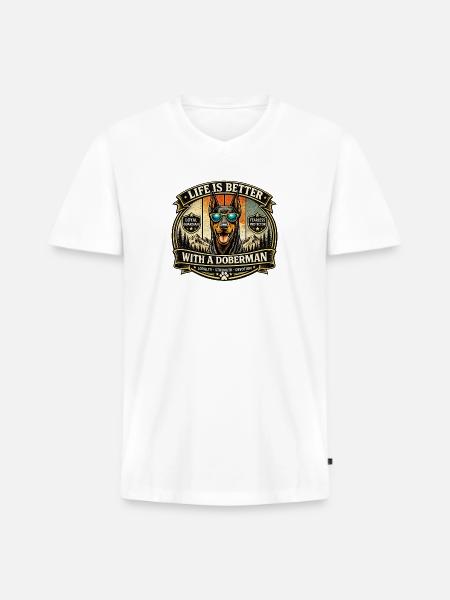 Doberman Loyalty Badge Illustration - Men's Premium Organic V-Neck T-Shirt - white