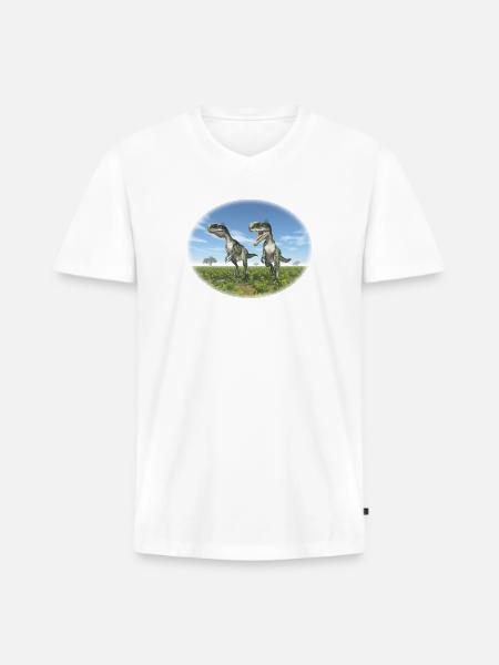 Monolophosaurus in a Prehistoric Landscape - Men's Premium Organic V-Neck T-Shirt - white