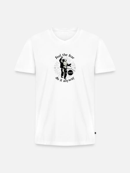 Astronaut Faces Fear Orbit - Men's Premium Organic V-Neck T-Shirt - white