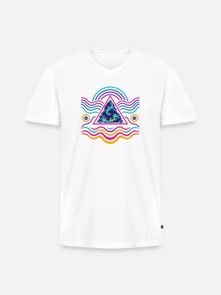 Neon Triangle Fractal Wave - Men's Premium Organic V-Neck T-Shirt - white