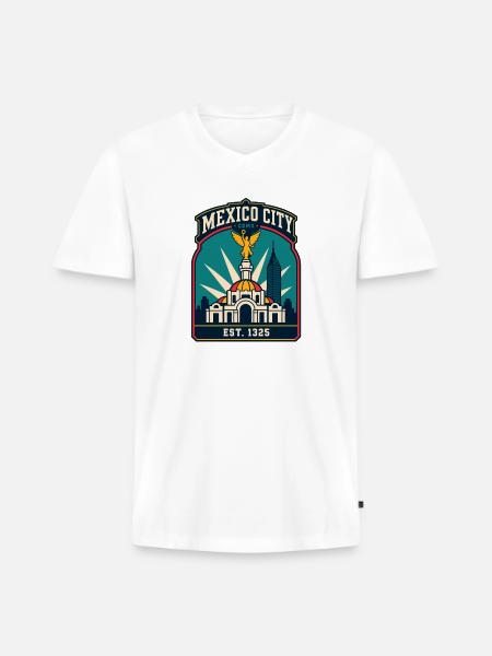Mexico City CDMX Emblem - Men's Premium Organic V-Neck T-Shirt - white