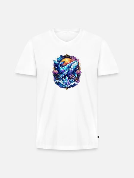 Crystal Whale Geometric Ocean Art T-Shirt - Men's Premium Organic V-Neck T-Shirt - white