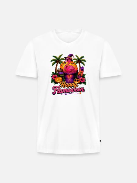 Happy Flamoween Flamingo Paradise - Men's Premium Organic V-Neck T-Shirt - white