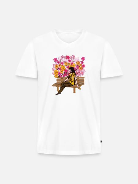 Floral Bloom Bench Serenity - Men's Premium Organic V-Neck T-Shirt - white