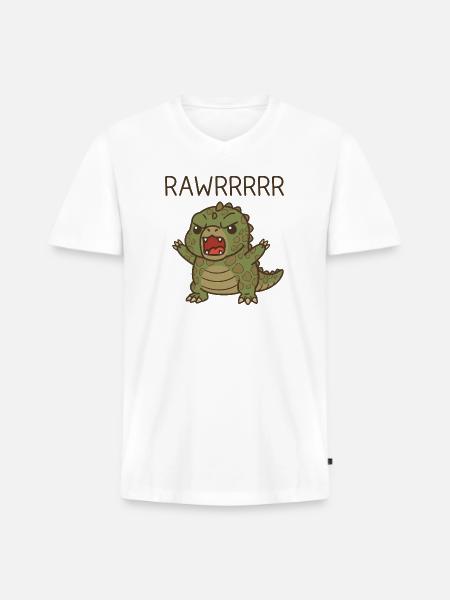 T Rex Funny Dinosaur Cartoon - Men's Premium Organic V-Neck T-Shirt - white