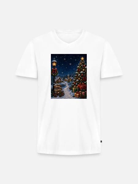 Snowlit Christmas Village - Men's Premium Organic V-Neck T-Shirt - white