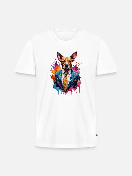 Dog in suit - Men's Premium Organic V-Neck T-Shirt - white