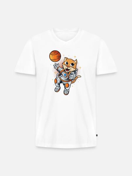 Cat Space Planet - Men's Premium Organic V-Neck T-Shirt - white