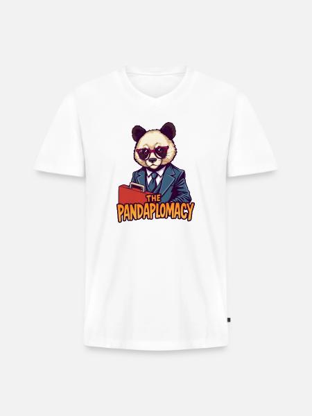 Pandaplomacy Suit Style - Men's Premium Organic V-Neck T-Shirt - white