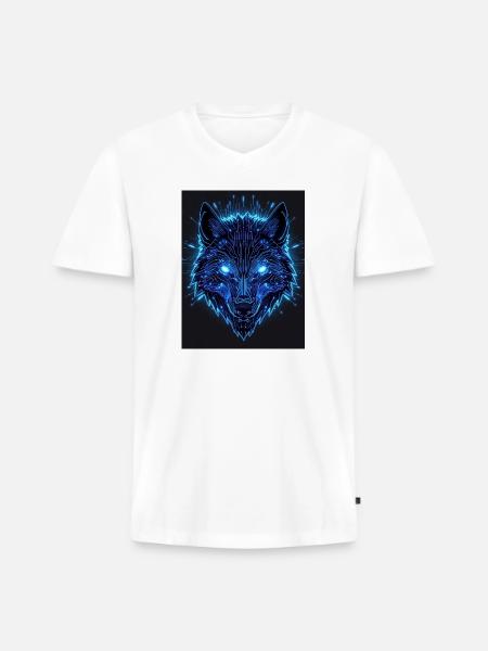 Neon Circuit Wolf - Men's Premium Organic V-Neck T-Shirt - white