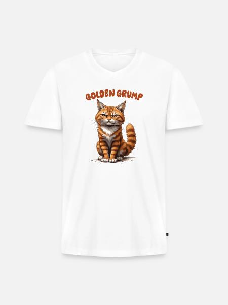 Golden Grump Cat - Men's Premium Organic V-Neck T-Shirt - white