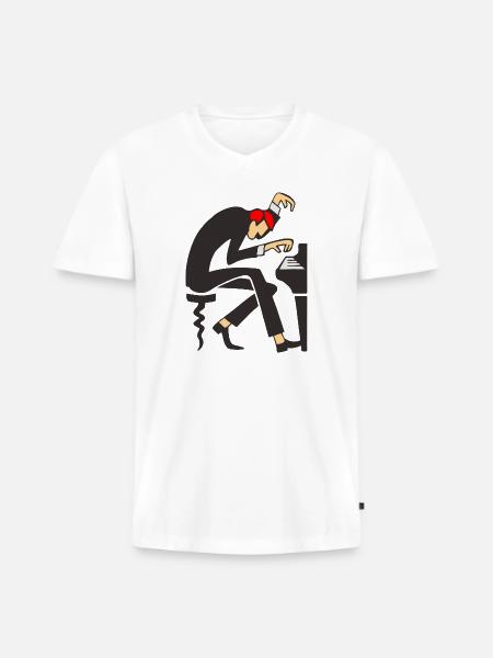 Piano Maestro Dizzy Pose - Men's Premium Organic V-Neck T-Shirt - white