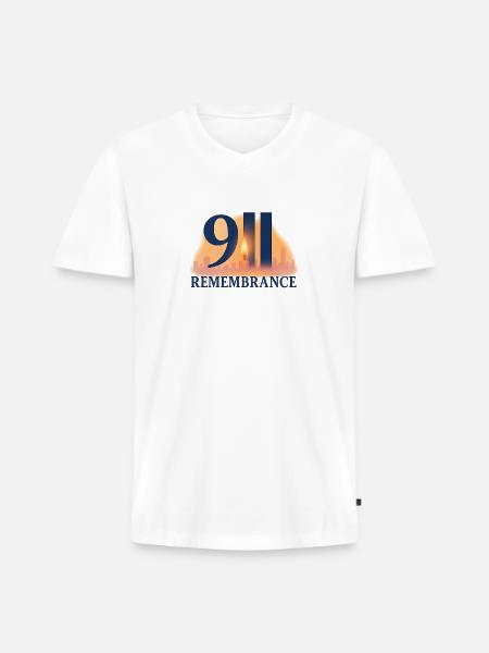 911 Remembrance Candle Skyline Design - Men's Premium Organic V-Neck T-Shirt - white