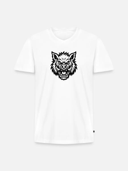 Raging Boar Line Art - Men's Premium Organic V-Neck T-Shirt - white