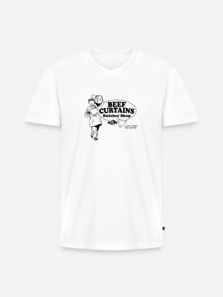 Beef Curtains Butcher Shop - Men's Premium Organic V-Neck T-Shirt - white