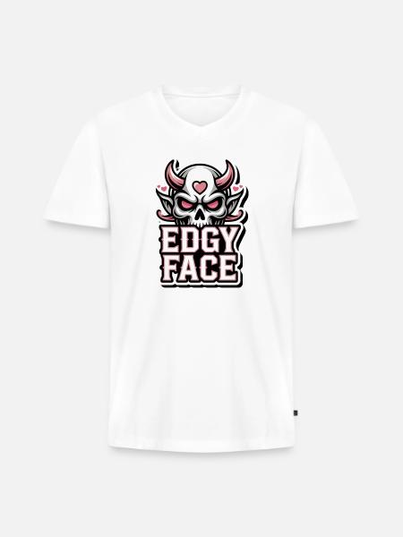 Edgy Face Skull - Men's Premium Organic V-Neck T-Shirt - white