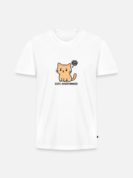 Cute Overthinker Cat - Men's Premium Organic V-Neck T-Shirt - white