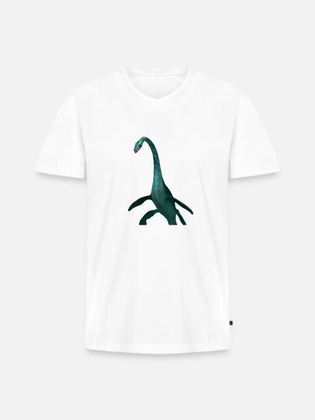 Emerald Long Neck Dino Tee - Men's Premium Organic V-Neck T-Shirt - white