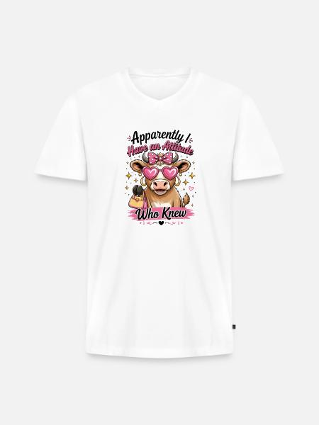 Cow with Attitude: Pink Diva - Men's Premium Organic V-Neck T-Shirt - white