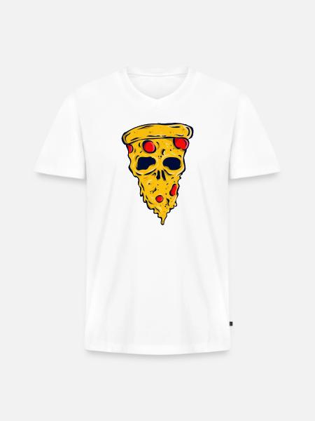 Neon Skull Pizza Slice - Men's Premium Organic V-Neck T-Shirt - white