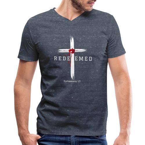 Redeemed by the blood of Jesus - Ephesians 1:7 - Men's V-Neck T-Shirt by Bella + Canvas