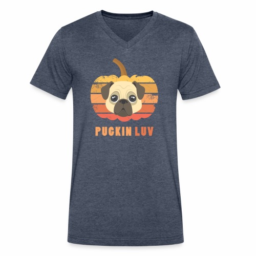Pugkin Luv Jackolantern Pug Gourd Fleabag Puppy. - Men's V-Neck T-Shirt by Canvas