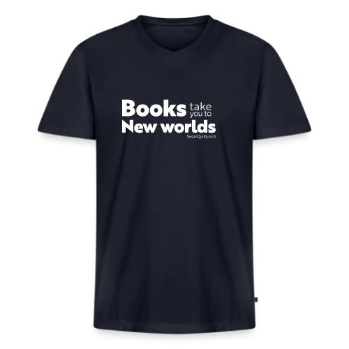 Books Take You to New Worlds (white text) - Men's V-Neck T-Shirt by Bella + Canvas