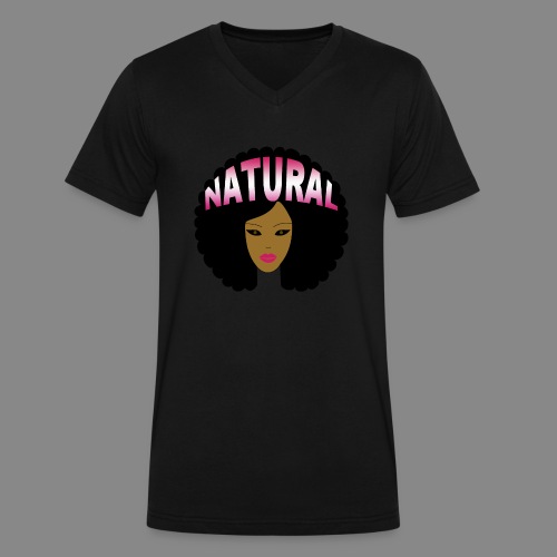 Natural Afro (Pink) - Men's V-Neck T-Shirt by Canvas