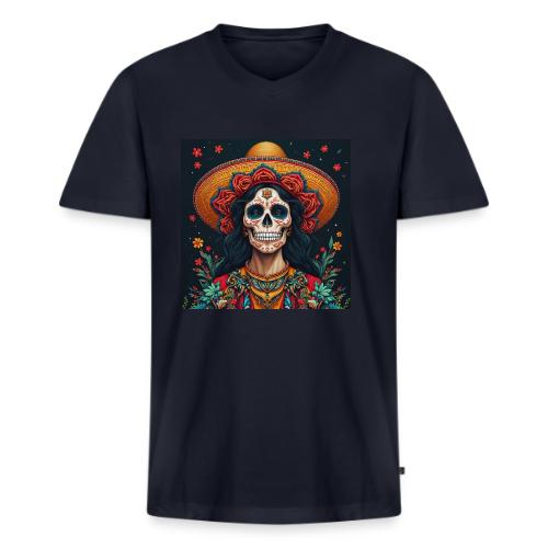 Charra Skull Art | Traditional Mexican Design - Men's Premium Organic V-Neck T-Shirt