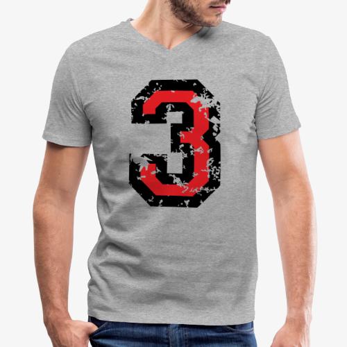 Number 3 (Distressed Red) - Men's V-Neck T-Shirt by Canvas