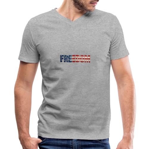 Freedom American Flag Distressed Patriotic Shirt - Men's V-Neck T-Shirt by Bella + Canvas