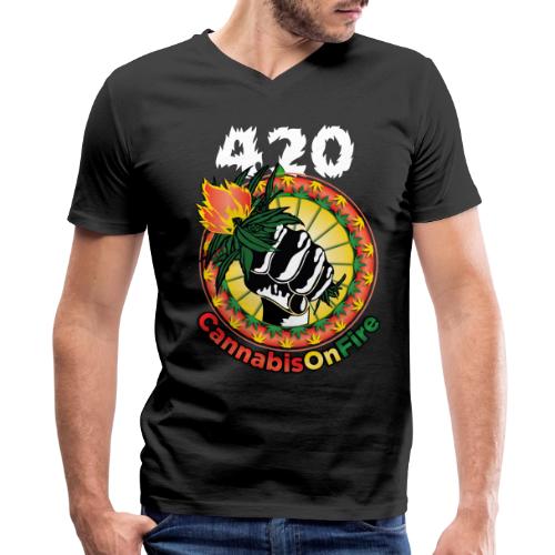 Whimsical 420 OnFire Time Weed Marijuana Design - Men's V-Neck T-Shirt by Bella + Canvas