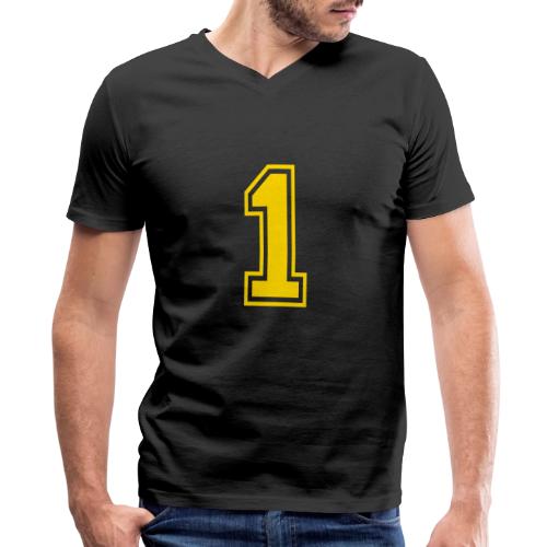 Number 1 in a classic athletic collegiate font - Men's Premium Organic V-Neck T-Shirt