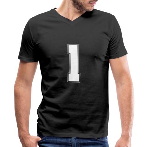 White Number 1 – Varsity Font - Men's Premium Organic V-Neck T-Shirt
