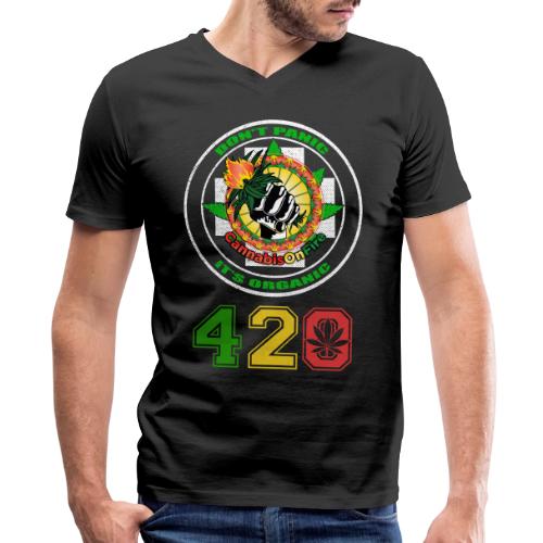 Playful 420 On Fire Organic Weed Marijuana Design - Men's V-Neck T-Shirt by Bella + Canvas