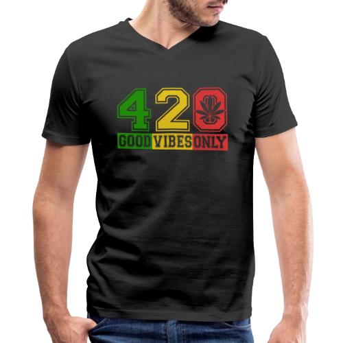 Witty 420 GoodVibes Herb Weed Marijuana Design - Men's V-Neck T-Shirt by Bella + Canvas