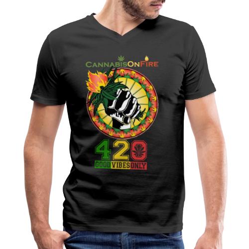 Charming Cannabis On Fire 420 Weed Marijuana - Men's V-Neck T-Shirt by Bella + Canvas