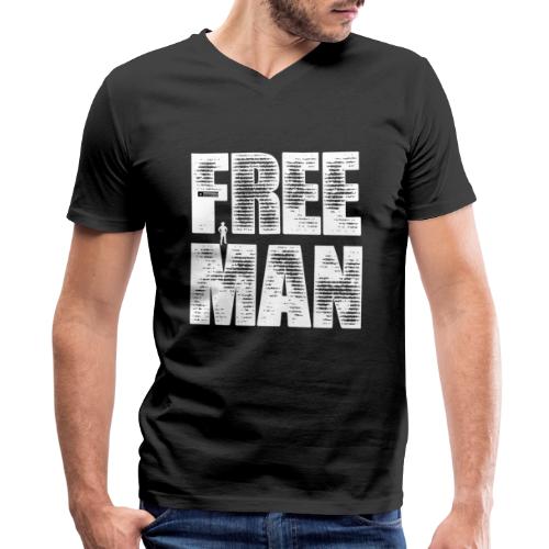FREE MAN - White Graphic - Men's V-Neck T-Shirt by Canvas