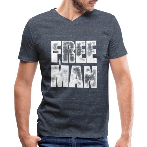 FREE MAN - White Graphic - Men's V-Neck T-Shirt by Canvas
