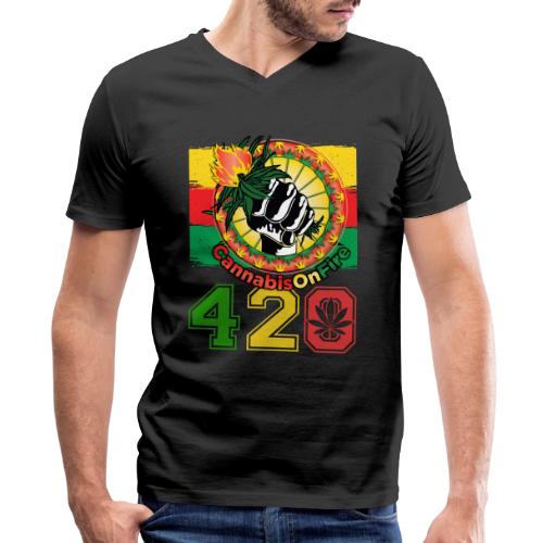 Antic 420 OnFire Herb Weed Marijuana Design - Men's V-Neck T-Shirt by Bella + Canvas