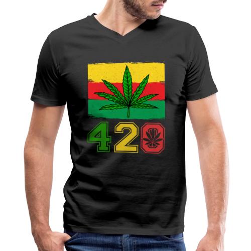 Farcical 420 Herb Flag Weed Marijuana Design - Men's V-Neck T-Shirt by Bella + Canvas