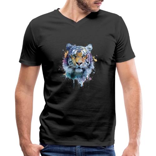 Splash-Art Tiger Face - Men's Premium Organic V-Neck T-Shirt